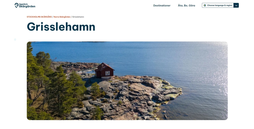 En skärmdump från sidan Upptäck Skärgården.