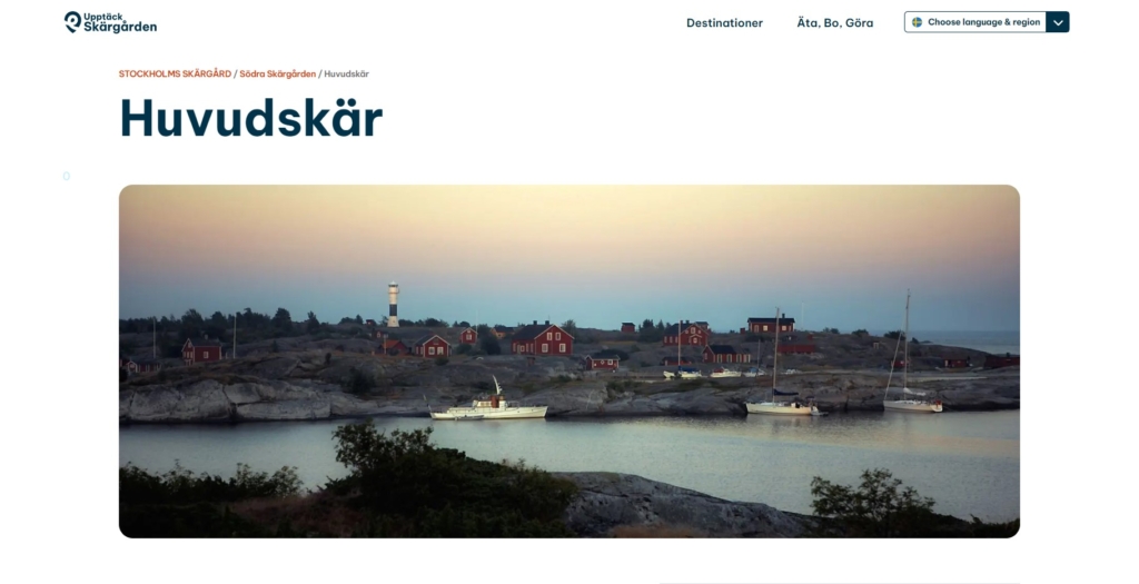 En skärmdump från sidan Upptäck Skärgården.