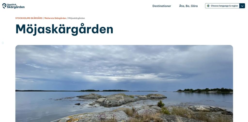 En skärmdump från sidan Upptäck Skärgården.