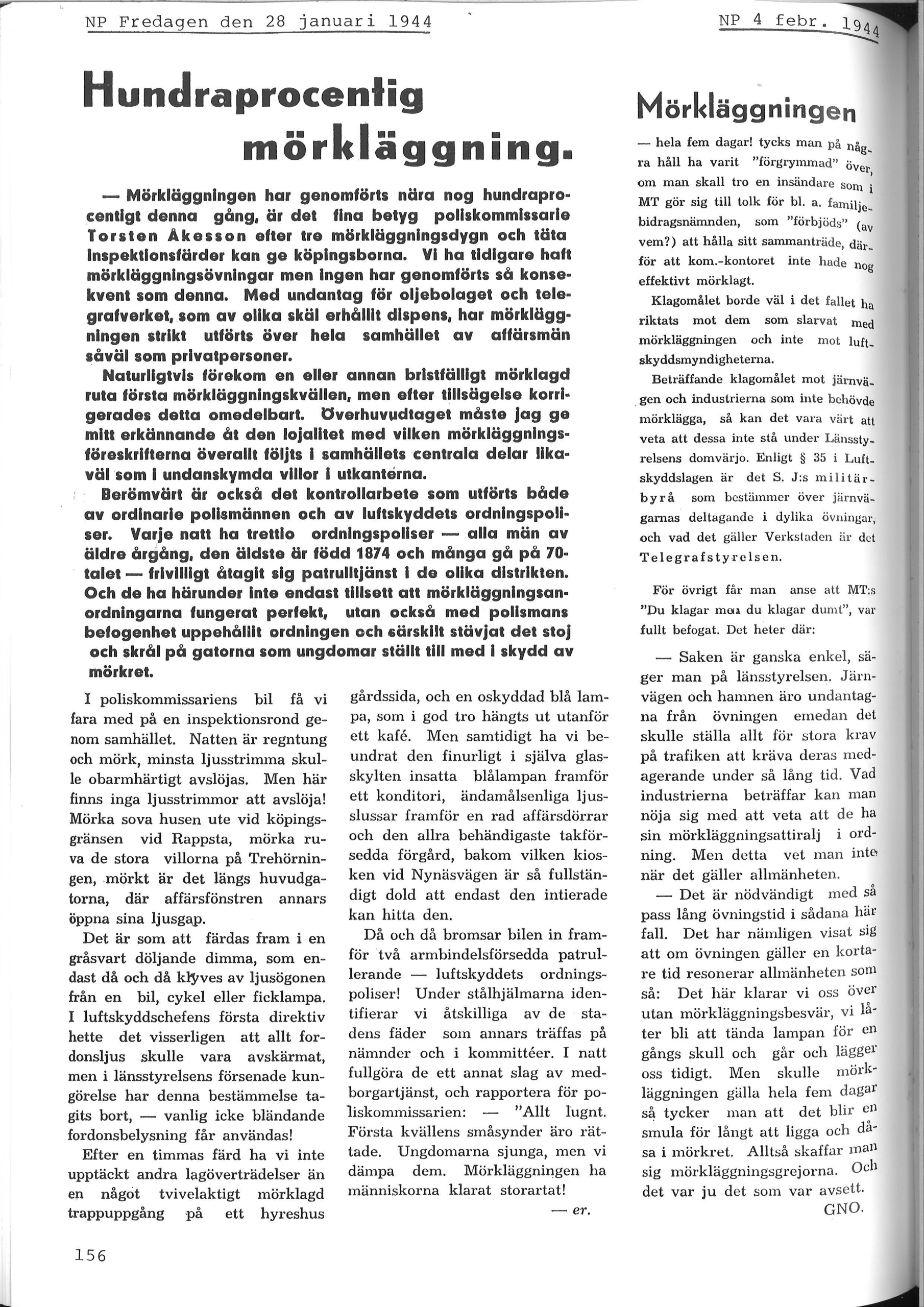 Boksida i A4 med kopia av två tidningsartiklar utan bild.